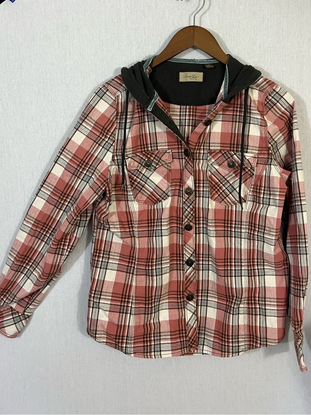 Legacy Falls Plaid Button-Up Shacket with Hood